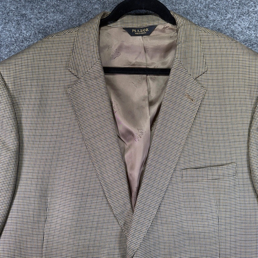 Jos. A. Bank Signature Gold Blazer Men 52R Tan Silk Wool Houndstooth Sport‎ Coat